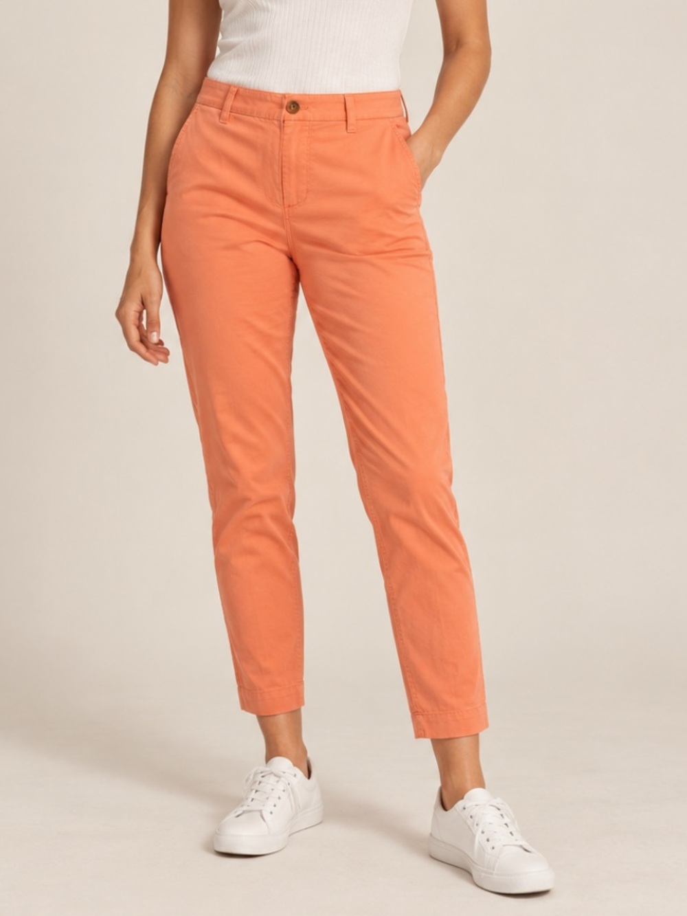 J. Crew High Rise Girlfriend Straight Chino Ankle Pant Preppy Coral Orange 8